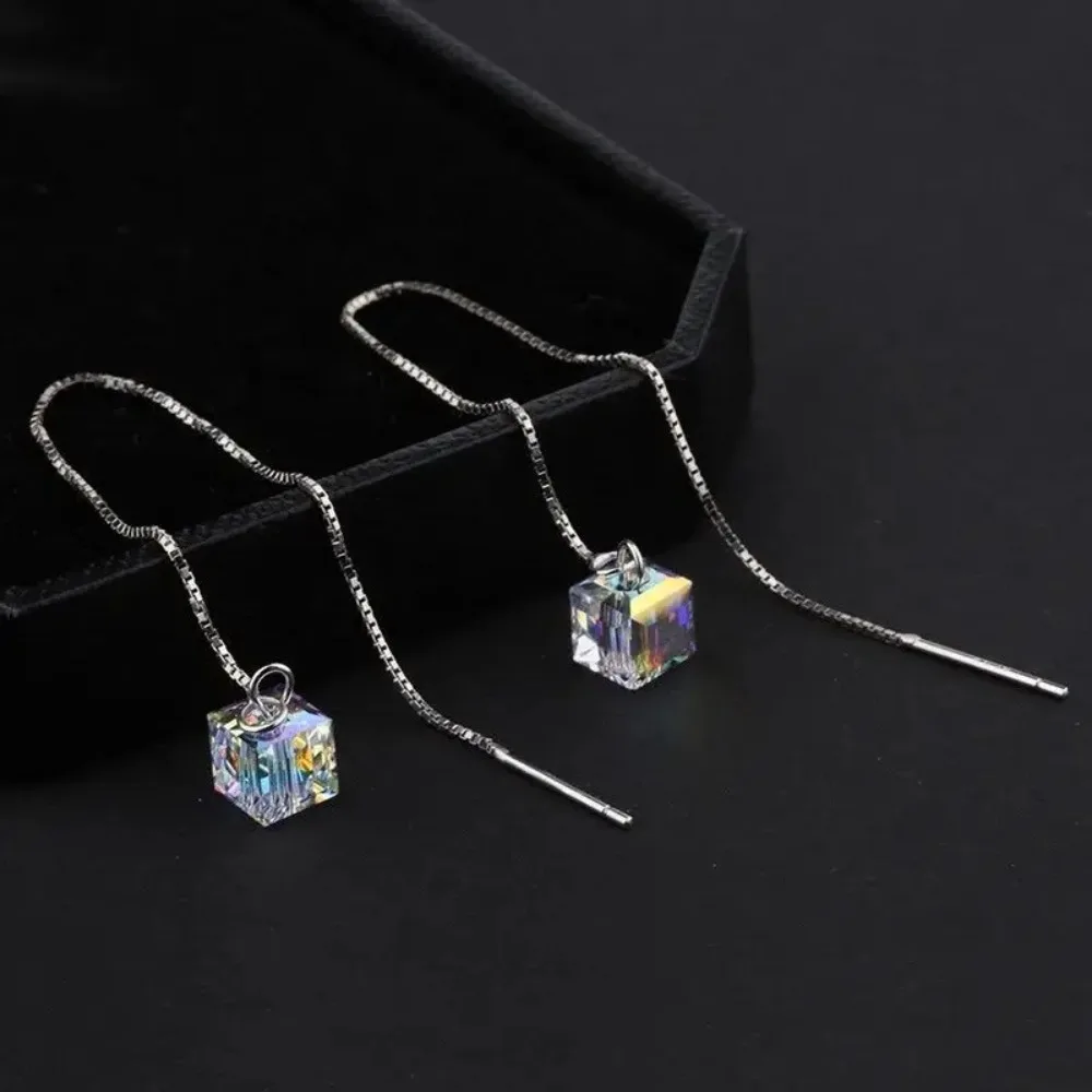 LOVE&MNAME Trend Long Wire Tassel Thread Chain Square Dangle Earrings Women's Aurora sugar crystal Earring Jewelry Wedding Gifts
