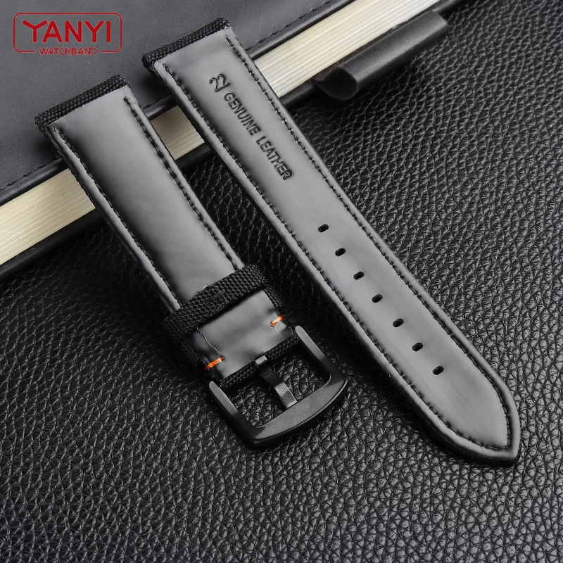 Thickened Nylon strap with leather watchband 20mm 22mm for seiko mido omega timex tissot breitling watch band mens wristband