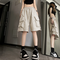 Y2K Cargo Shorts Women Harajuku Black Oversized Wide Leg Shorts Summer Streetwear Fashion High Waist Baggy Short Pants New