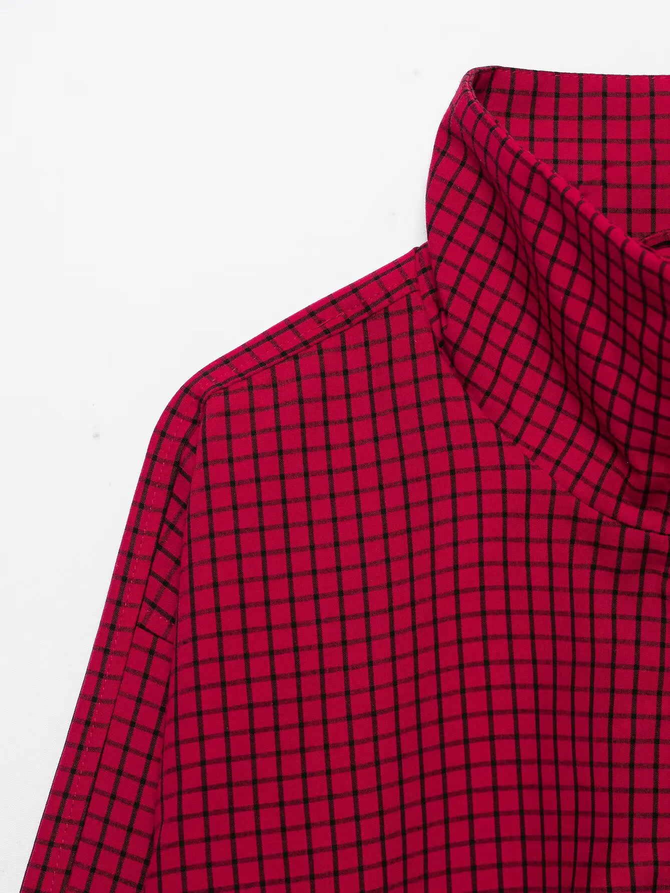 HH Damenmode, rote Jacke mit Karomuster, lange Ärmel, Stehkragen, Reißverschluss, lässiger Frühling/Herbst-Mantel, trendige High-Street-Oberbekleidung – Detail 5