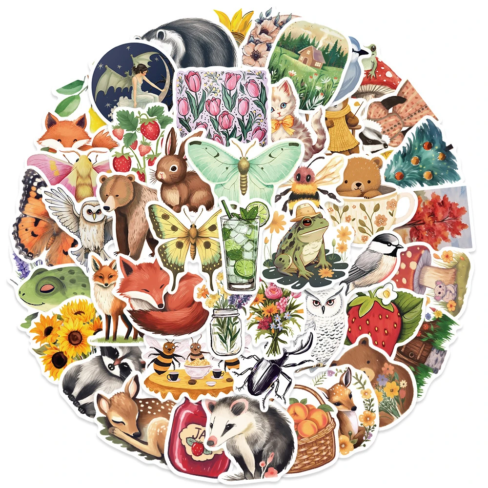 10/30/50pcs Mystical Magic Forest Cartoon Animals Plant Stickers DIY Graffiti Scrapbooking Laptop Guitar Cute Butterfly Decal