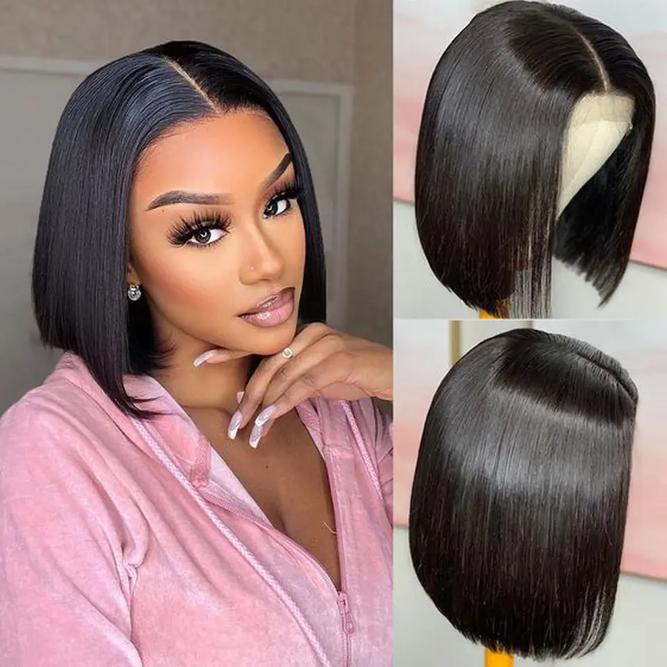 

Straight Lace Frontal Bob Wig Pre Plucked 4x4 Human Hair Wigs Brazilian Remy Bone Straight Short Bob Wig For Women 8Inch-18 Inch