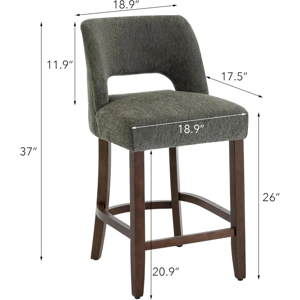 مجموعة مقاعد البار مكونة من 2، مقاعد بار منجدة بارتفاع العداد، مقاعد حديثة مع أرجل خشبية لتناول الطعام في جزيرة المطبخ #2