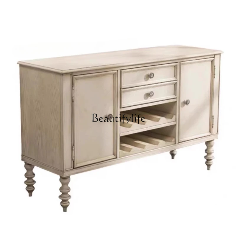 02*Nordic modern simple solid wood ivory white old antique double door oak locker