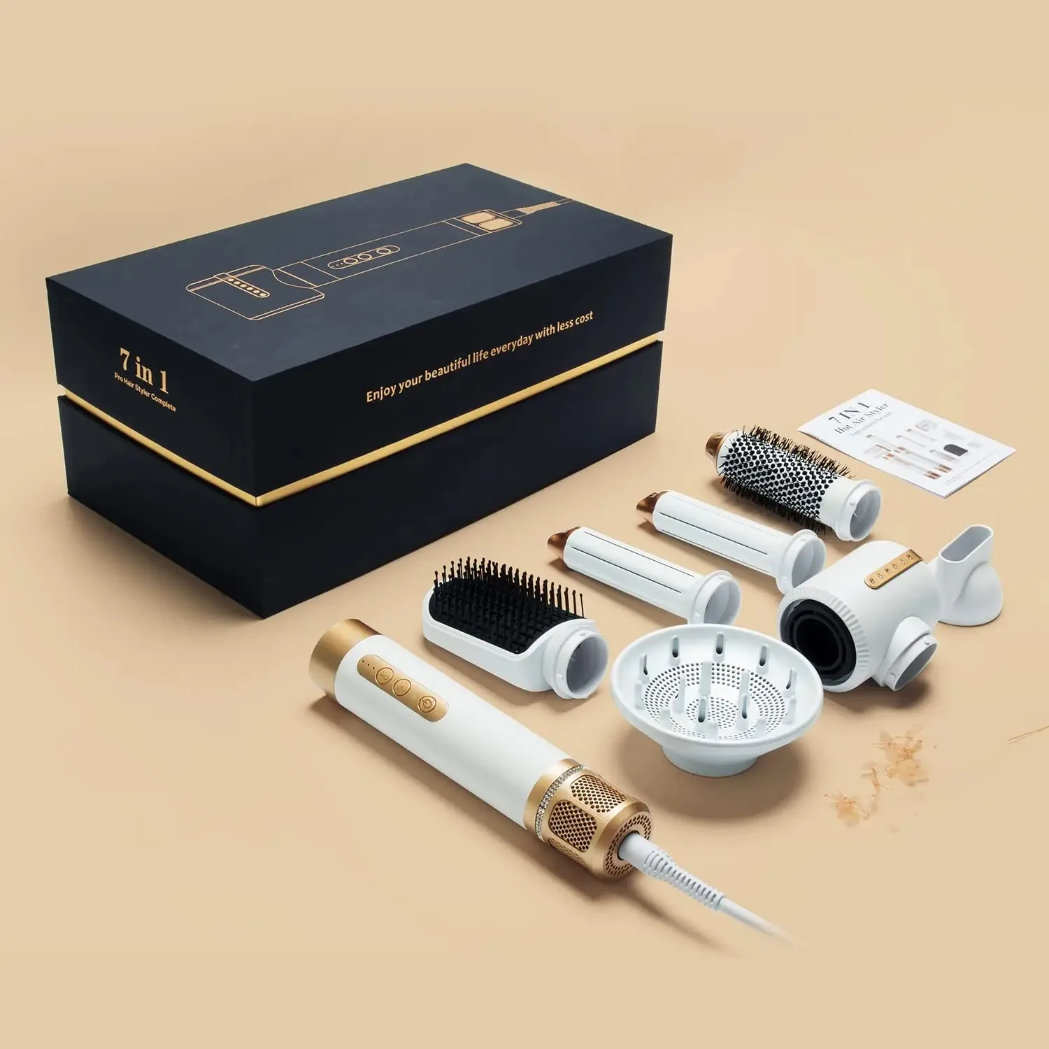 7 In 1 Hair Dryer Brush Diffuser Ionic Blow Dryer Hot Air Styling Comb Auto Hair Curler with Brushless High Speed Hair Dryer
