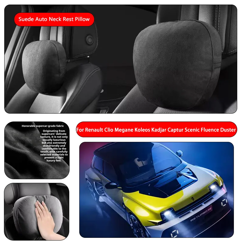 For Renault Premium Faux Suede Neck Pillow car seat pillow car neck pillow Suede Fabric Car Headrest interior