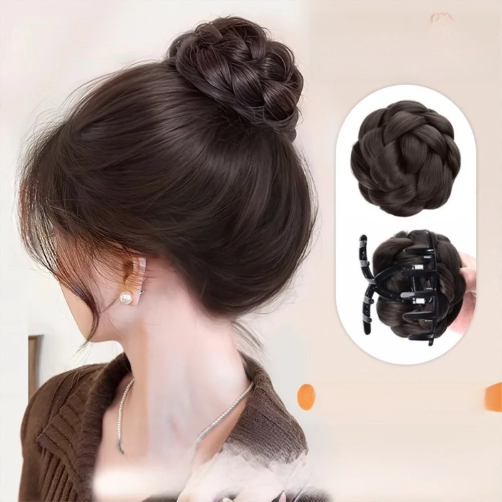 Neuer Synthetischer Haarknoten mit Haarspange, Natürlich Flauschiger Perückenhaarknoten in Braun oder Schwarz für Damen