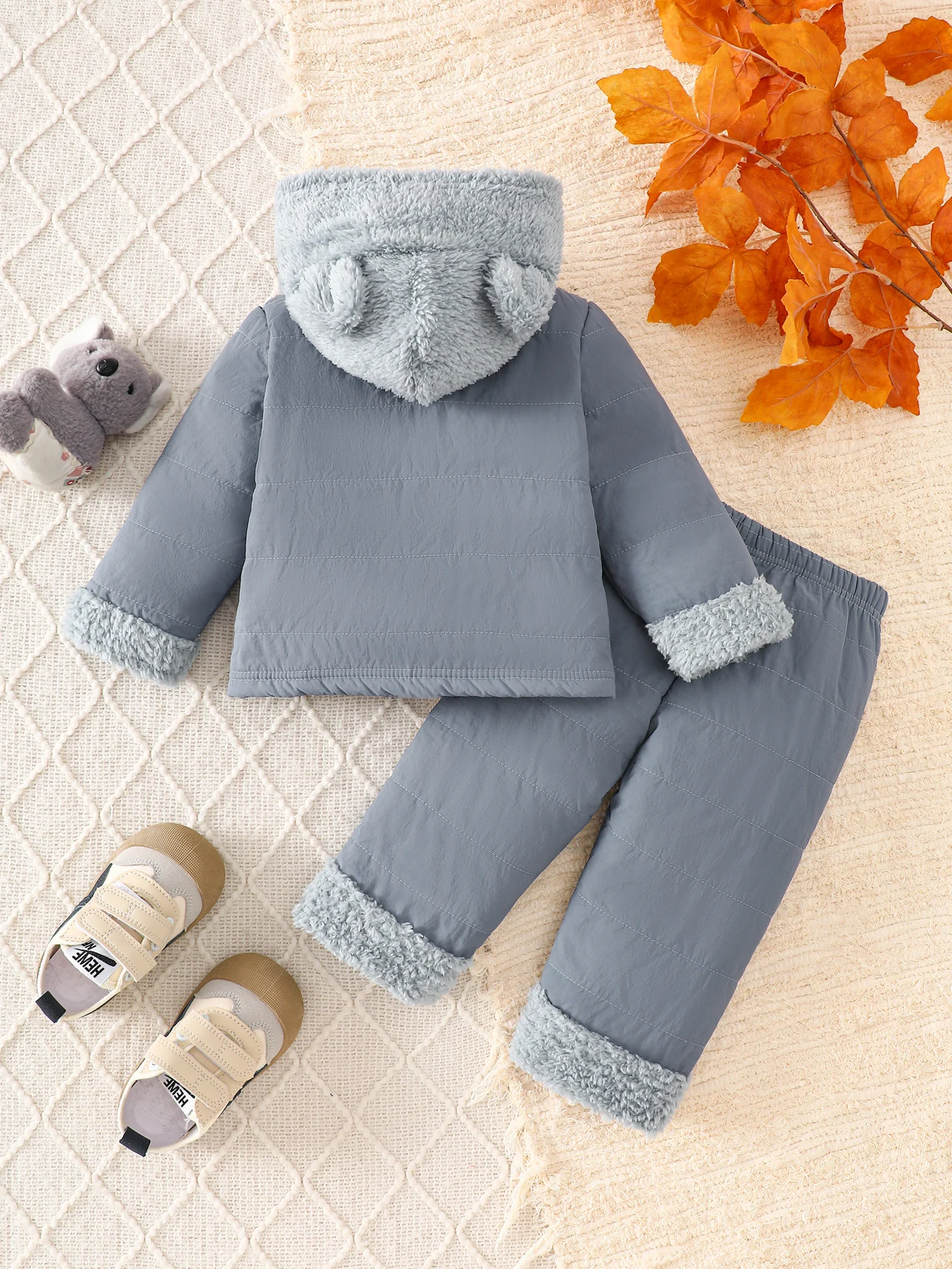 IURNXB 2pcs Winter Cartoon Koala Baby Fleece Hooded Jacket+Pants Snowsuits Toddler Clothes Set Infant Casual Plush Homewear 0-3Y