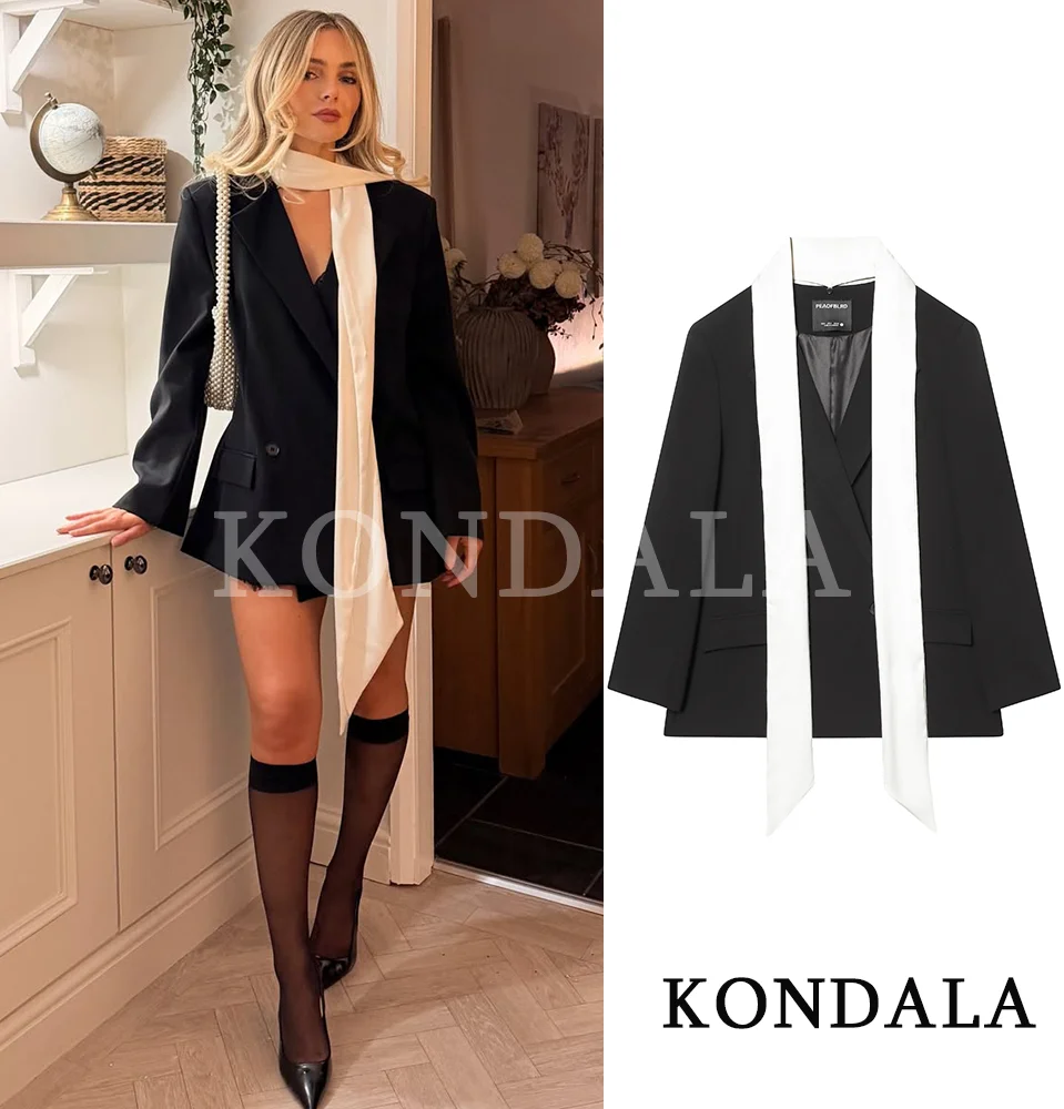 

KONDALA вечерний пиджак с шарфом и воротником, женский элегантный свободный пиджак на пуговицах, весна-осень 2026, модный деловой женский пиджак для ужина