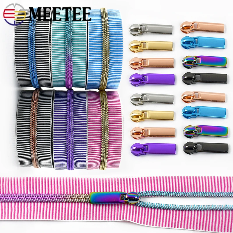 

1/2/3/5M 5# Sewing Zipper Tapes + Nylon Zippers Sliders Pulls Backpack Bag Clothes Zips Heads Repair Kit DIY Accessories