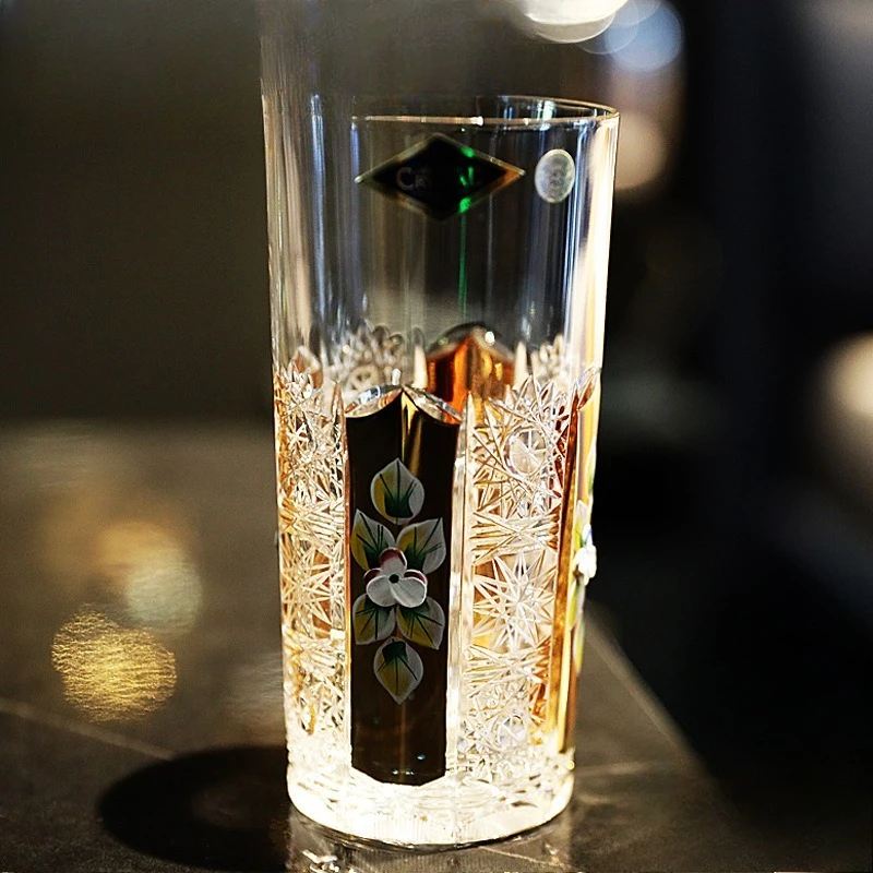 water tracing cup, enamel flower crystal glass, foreign wine cup, juice cup