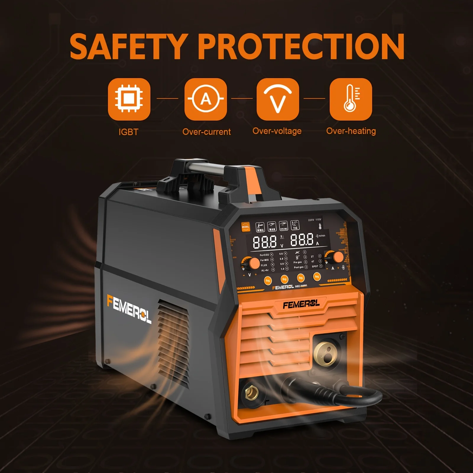 FEMEROL 6 في 1 غاز MIG Gasless Flux Core Stick رفع TIG بقعة لحام بكرة بندقية متوافق آلة لحام الألومنيوم 110 فولت/220 فولت