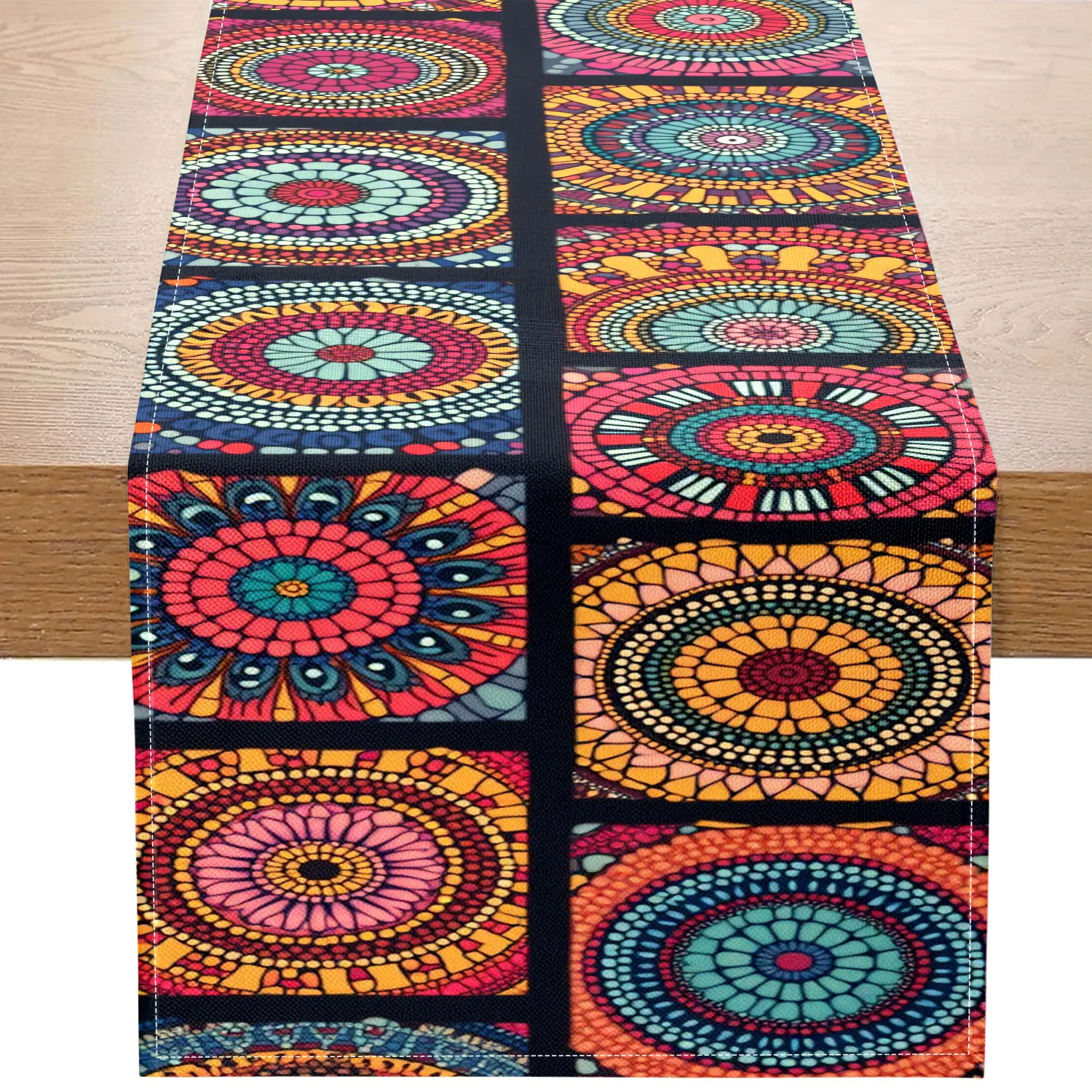1 Piece of Bohemian Mandala-Themed Table Runner, Decorated with Colorful Mandala Patterns, Suitable for Bohemian-Style Decoration and Personalized Spaces