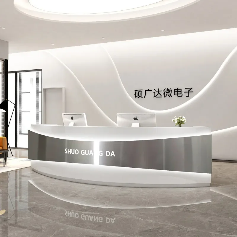 Modern Simple Stainless Steel Reception Desk Curved Front Counter for Company Beauty Salon Barber Shop Checkout Paint Bar