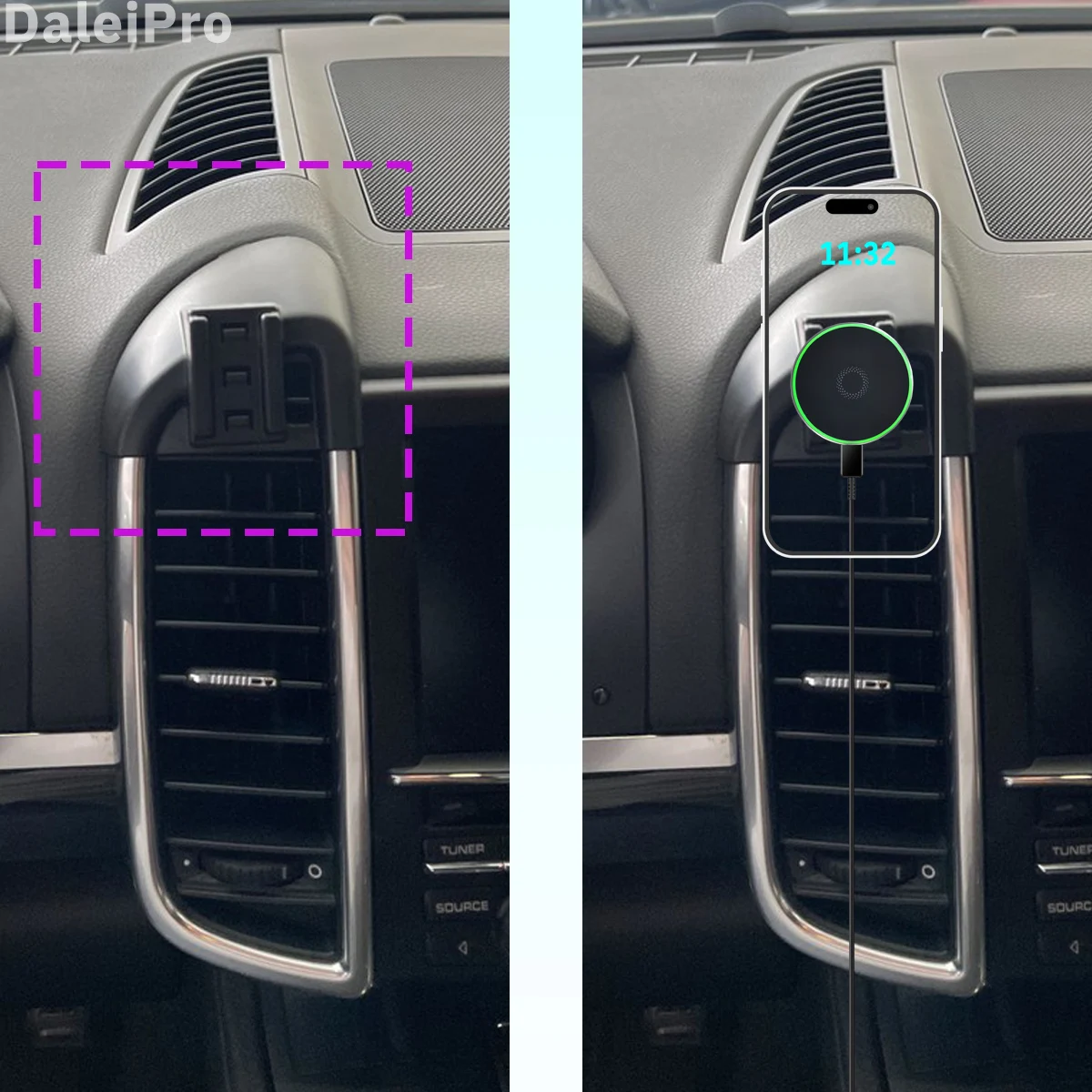 Designed for Porsche Cayenne 2010-2014 2015 Phone Holder Car Magnetic Mount Smart Sensing Wireless Charging One-Touch Release Qi