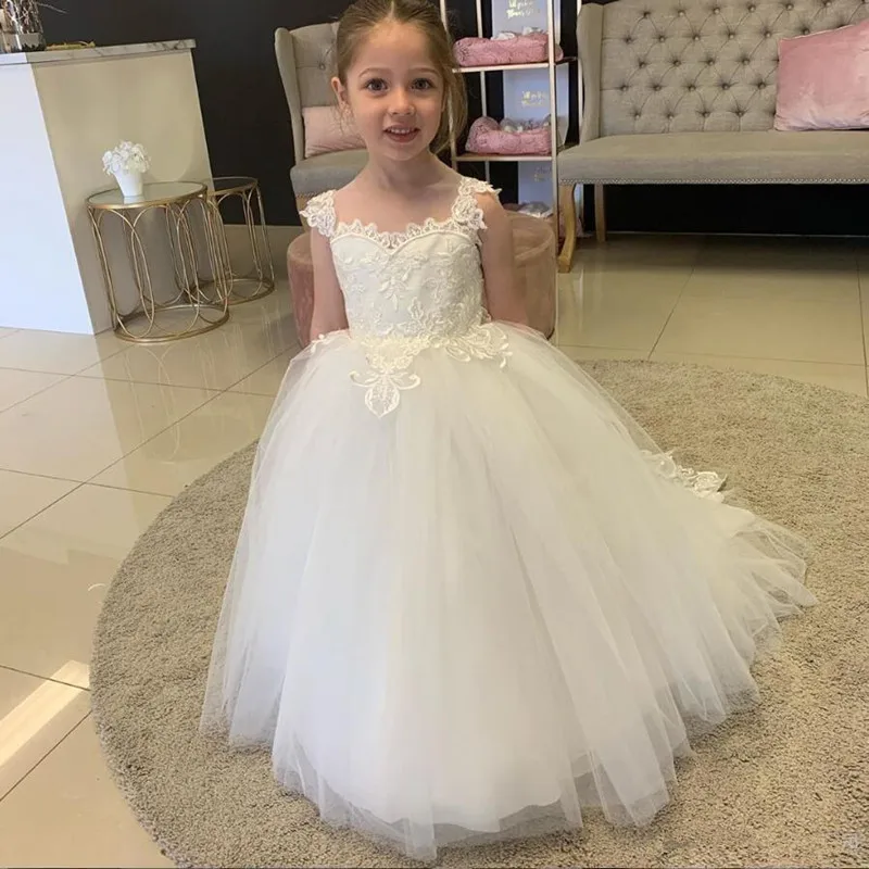 

Flower Girl Dresses Tulle Puffy Tiered Cake Skirt Sleeveless For Wedding Birthday Party Banquet First Communion Gowns