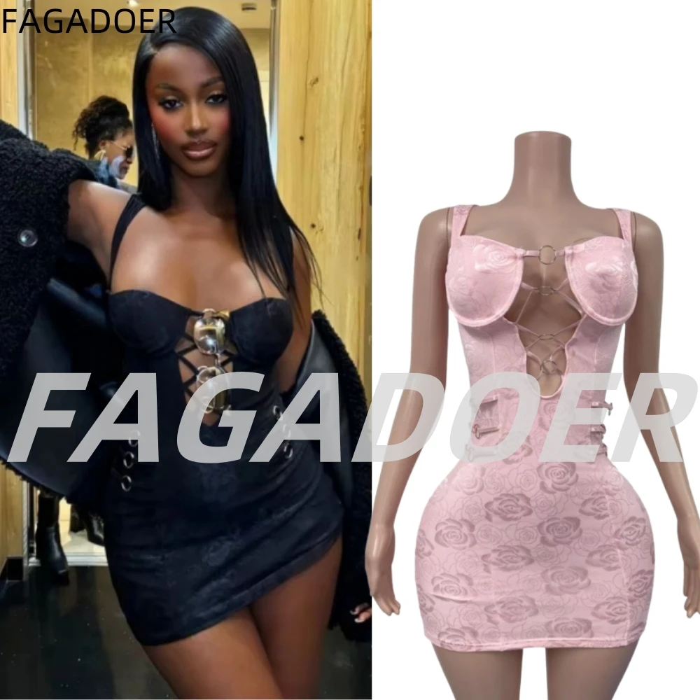 

FAGADOER Sexy Mesh Hollow Out Mini Bodycon Dress Women Spaghetti Strap Black Backless Dresses Female Y2k Streetwear Vestidos New