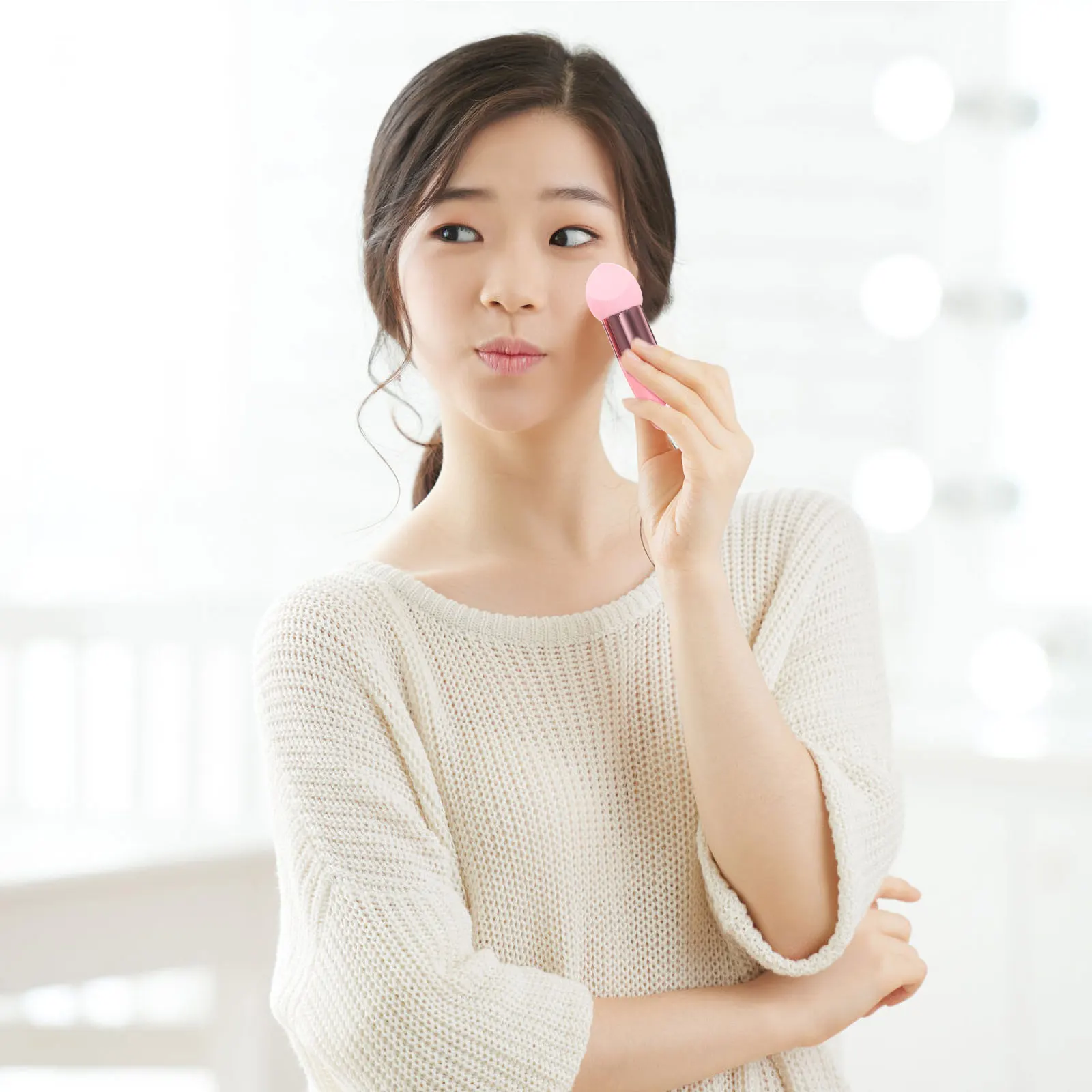 3 個美容ペンセット多機能メイクスポンジ小頭フェイシャルパウダーパフツール旅行使用ウェットドライデュアルパウダー