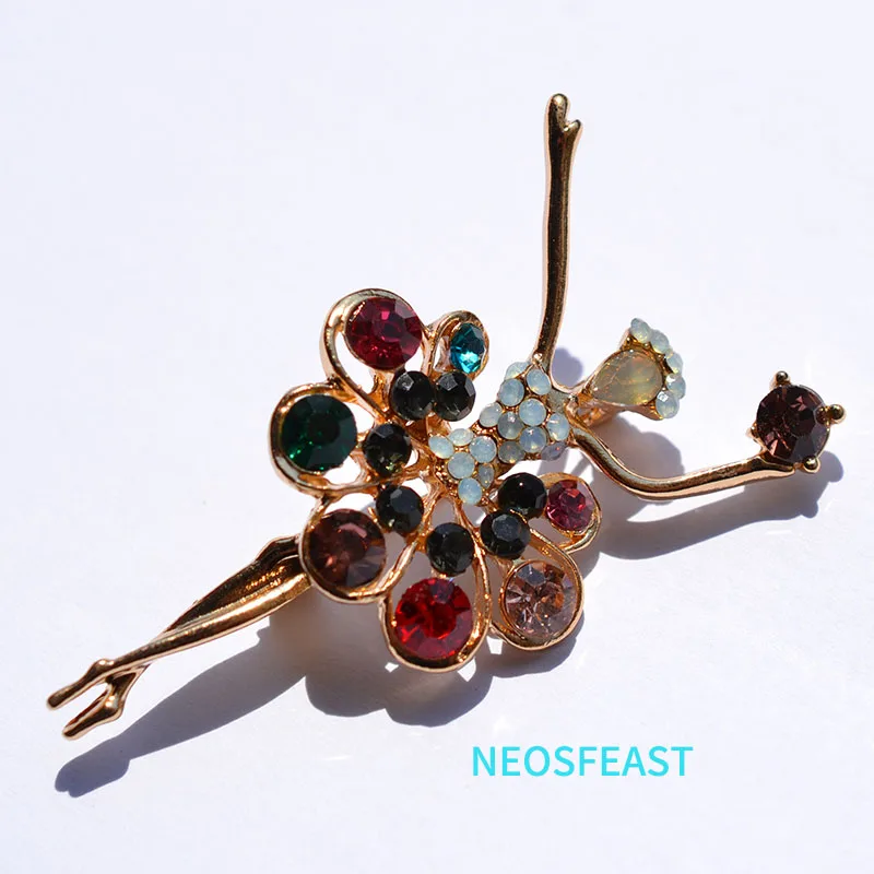 Rhinestone Dancing Girl Brooches for Women Crystal Pin Delicate Corsage Multi Color Ladies Gift Party Ornaments Fashion Jewelry