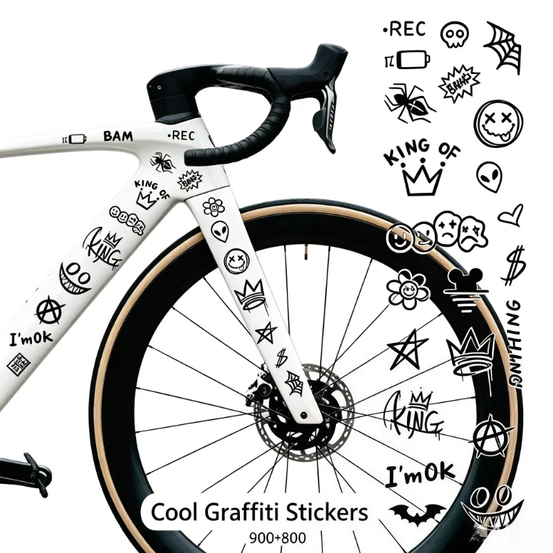 

1Set Graffiti Cartoon Stickers, Black & White DIY Decals for Bicycle Motorcycle Helmet Phone Case Bag, Cute Cycling Accessories