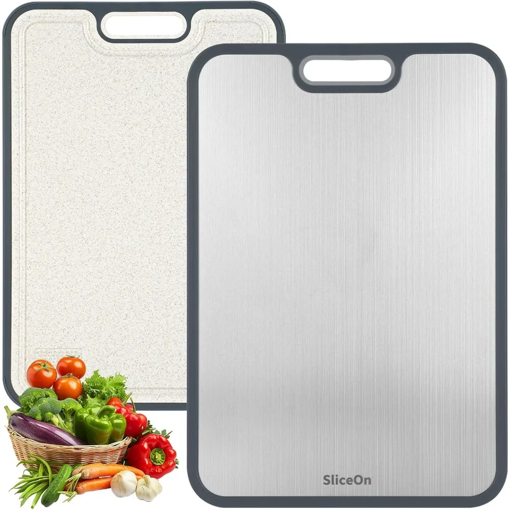 

Titanium Cutting Board for Kitchen, Double Sided Cutting Boards for Meal Prep with Pure Titanium and Wheat Straw PP, Dishwasher