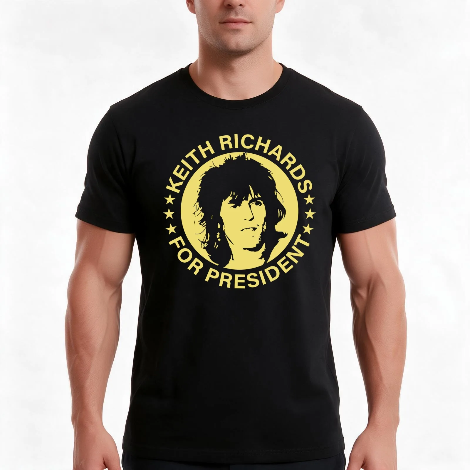 Kéíth Ríchárds For President Star Yellow Fan Music T-Shirt, Summer Casual Cotton Tee, Oversized Streetwear Tops, 100% Cotton