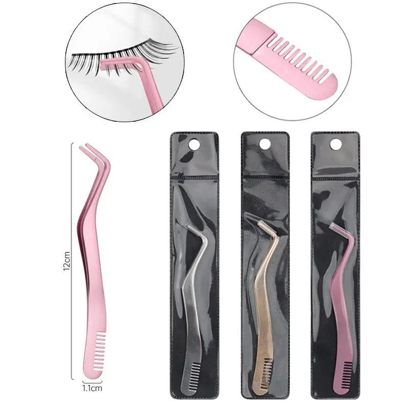1Pc Eyelash Comb Tweezers Stainless Steel Anti-Static Non-Magnetic Professional False Lashes Extension Tweezers Makeup Tools
