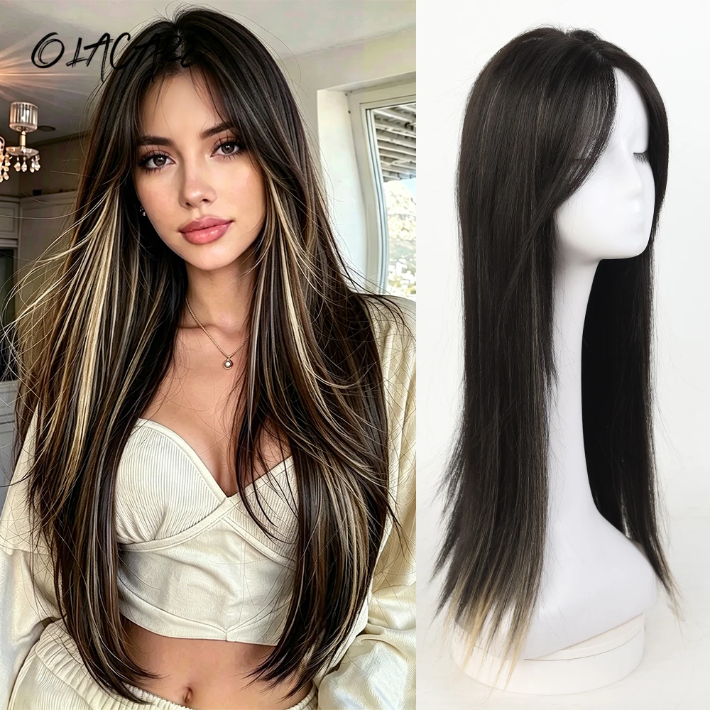 OLACARE Synthetic Topper Clip In Hair Extensions with Bangs Increase Hair Volume On The Top Of The Head Cover White for Women