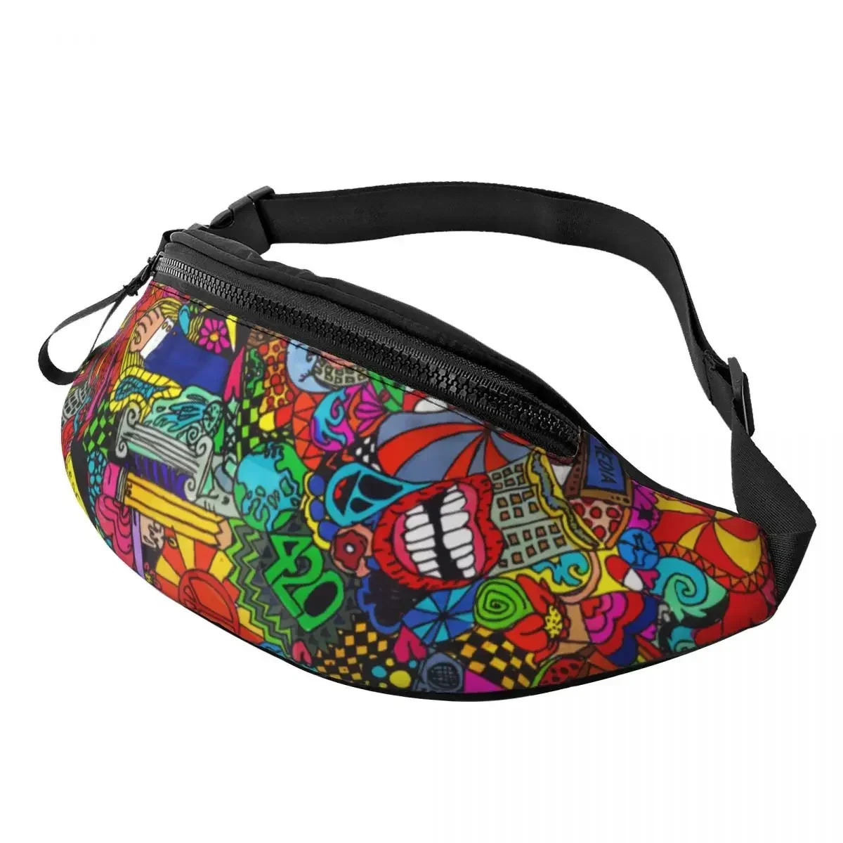 

Custom Graffiti Trippy Hippie Pattern Fanny Pack Women Men Fashion Street Art Crossbody Waist Bag for Running Phone Money Pouch
