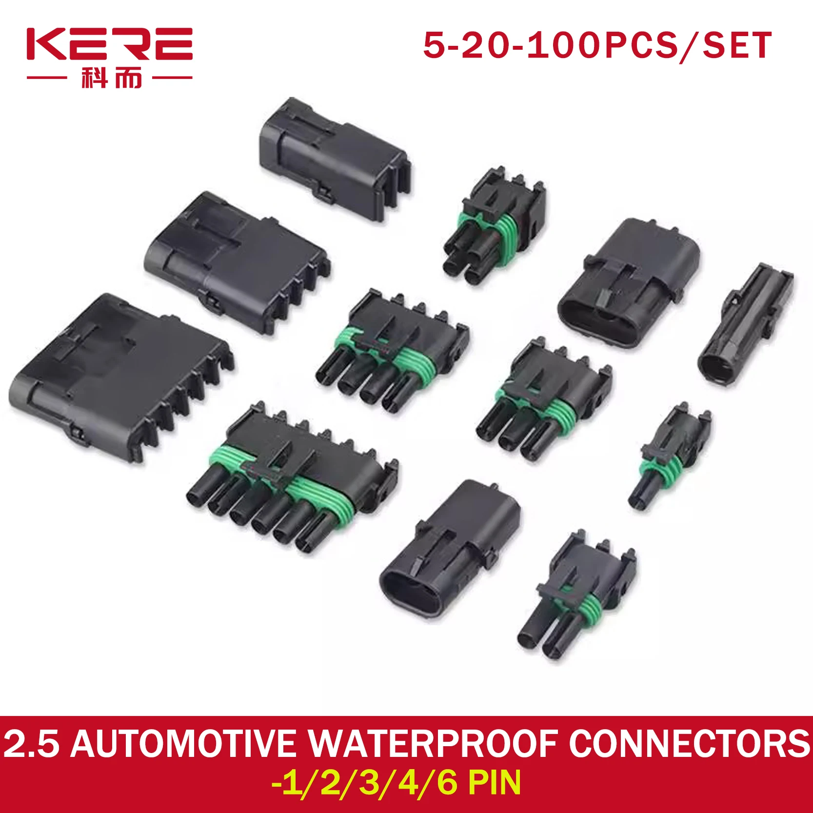 

5/20/100sets 1 2 3 4 6Pin Way Delphi 2.5 GM Automotive Female Male Weather Pack Electrical Socket Plug Automobile Connectors