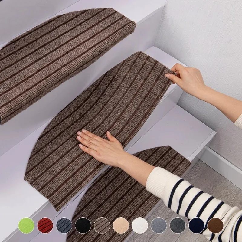 Modern Striped Self Adhesive Stair Carpet Non Slip Step Mats Soft Stair Rugs Floor Protection Pads for Indoor Stairs 2/4/8 PCS