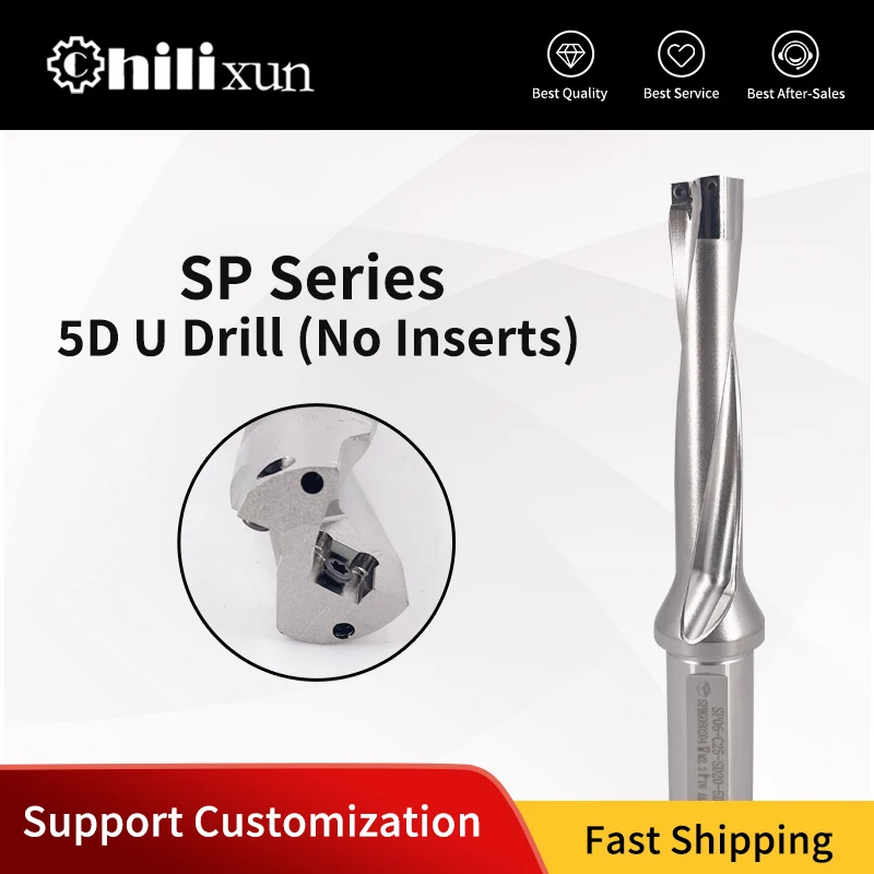 HILIXUN Premium 5xD SP U-Drill Bit for CNC Machining Center Deep Hole Boring Carbide Indexable Long Length Tool