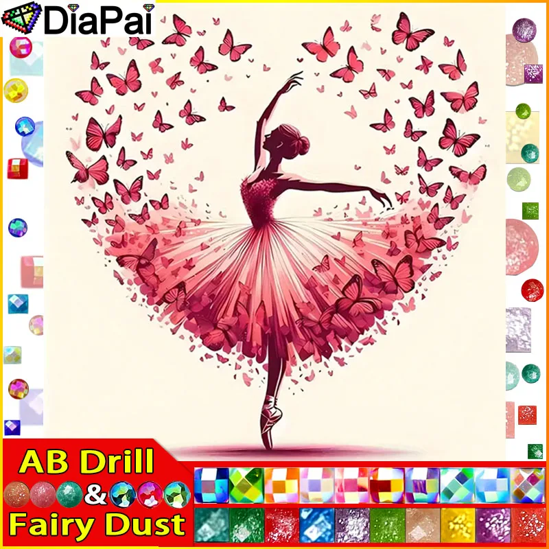 DIAPAI Fairy Dust AB 5D Diamond Embroidery Needlework Kit "Woman Butterfly" Diy Diamond Painting Cross Stitch Home Decoration