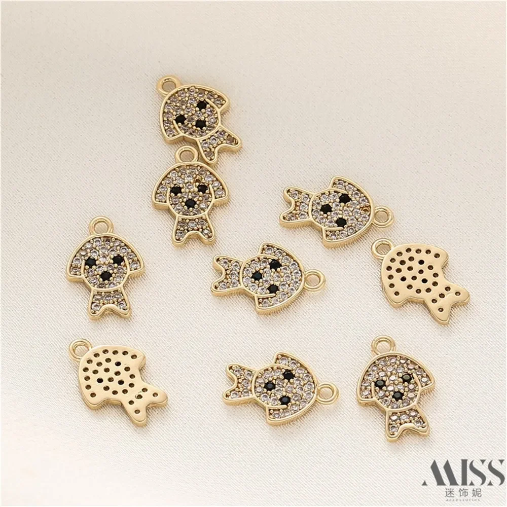 

14K Gold-wrapped Color-preserving Zircon Cute Poodle Pendant DIY Accessories Handmade Bracelet Necklace Jewelry Charm Pendant