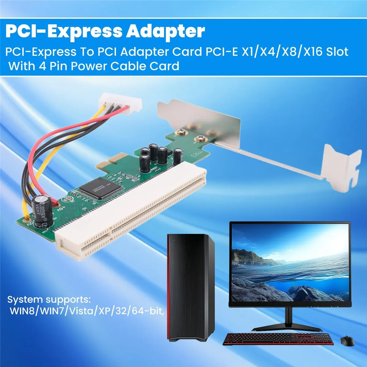doyou PCI-Express To PCI Adapter Card PCI-E X1/X4/X8/X16 Slot With 4 Pin Power Cable Card