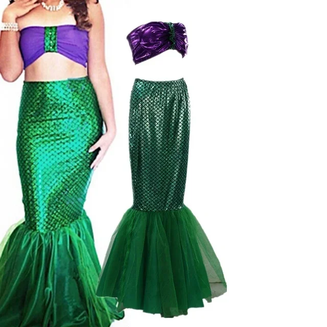 New Mermaid Cosplay Fancy Party Sexy Long Maxi Dress 2pcs Adult Girl Femme Princess Women Halloween Christmas Party Costume Set view 4