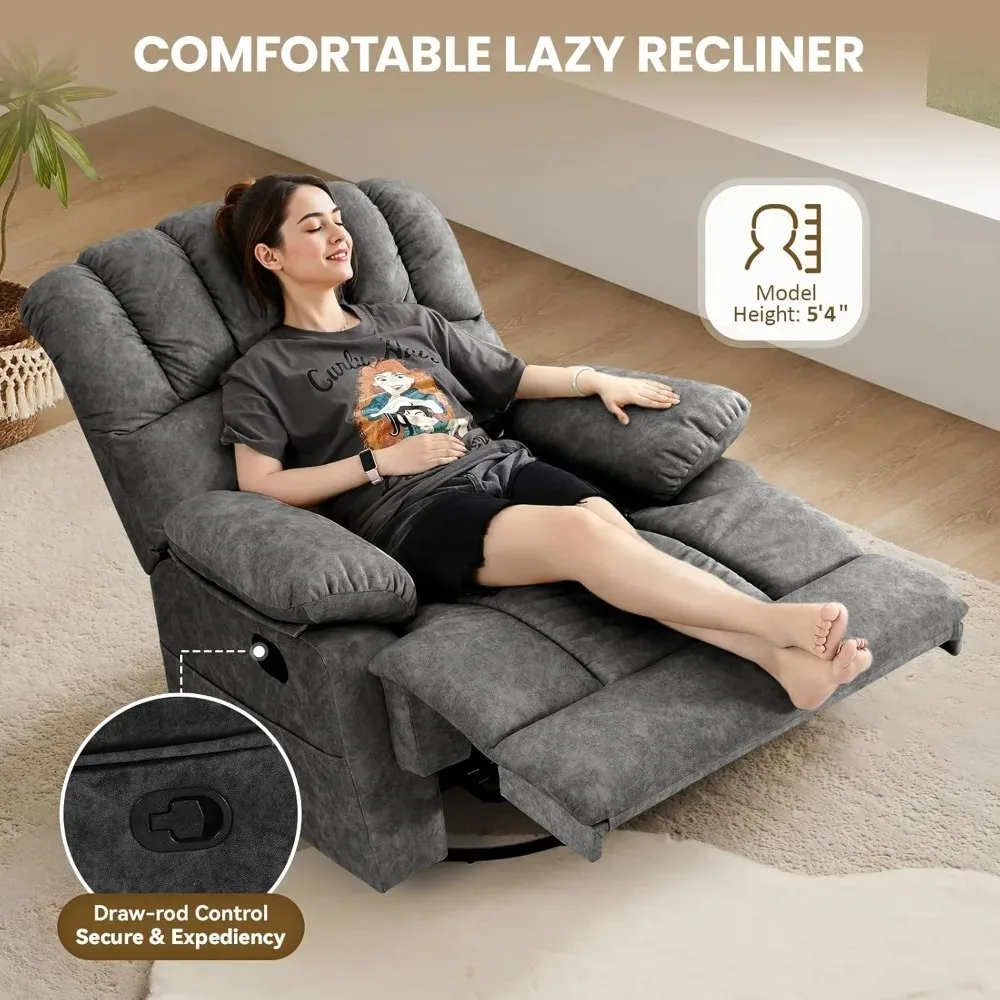 كرسي هزاز دوار كبير الحجم مقاس 40 بوصة للكبيرة والطويلة، كراسي هزازة يدوية كسول لغرفة المعيشة، مقعد عريض جدًا، مرحباً