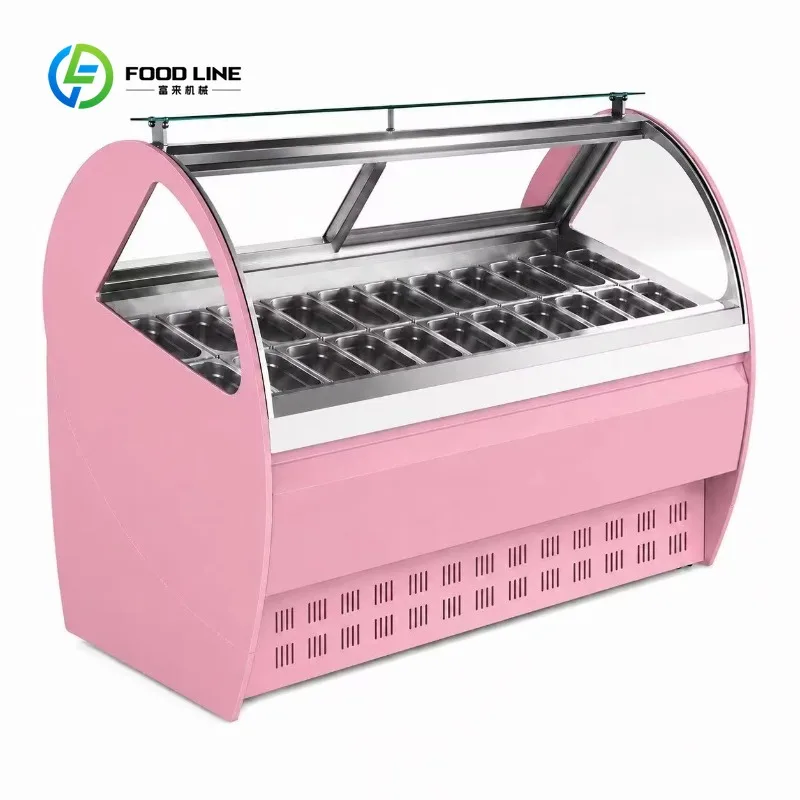 Customized Modern Pink Gelato Showcase Freezer Commercial Ice Cream Display Cabinet for Dessert Shops