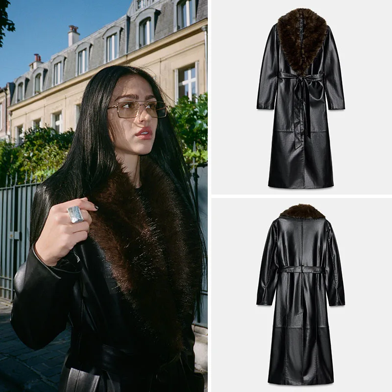

Autumn New Arrival Women's Coat Detachable Fur Collar Artificial Fur Effect Jacket Casual Style Standard Fit Long Sleeve