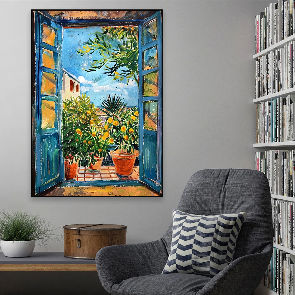 Open Window Henri Matisse Print Poster Henri Mediterranean Sea Orange Tree Coastal View Canvas Painting Home Living Room Deco