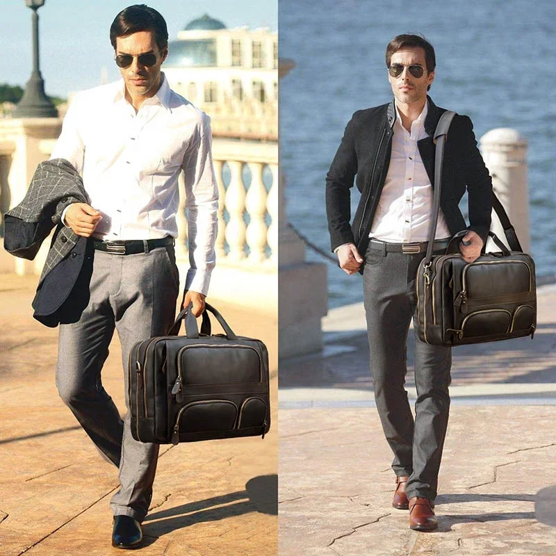 Large Capacity Travel Duffle Shoulder Bags Dropshipping Vintage 17 Inches Laptop Business Bag Genuine Leather Briefcase
