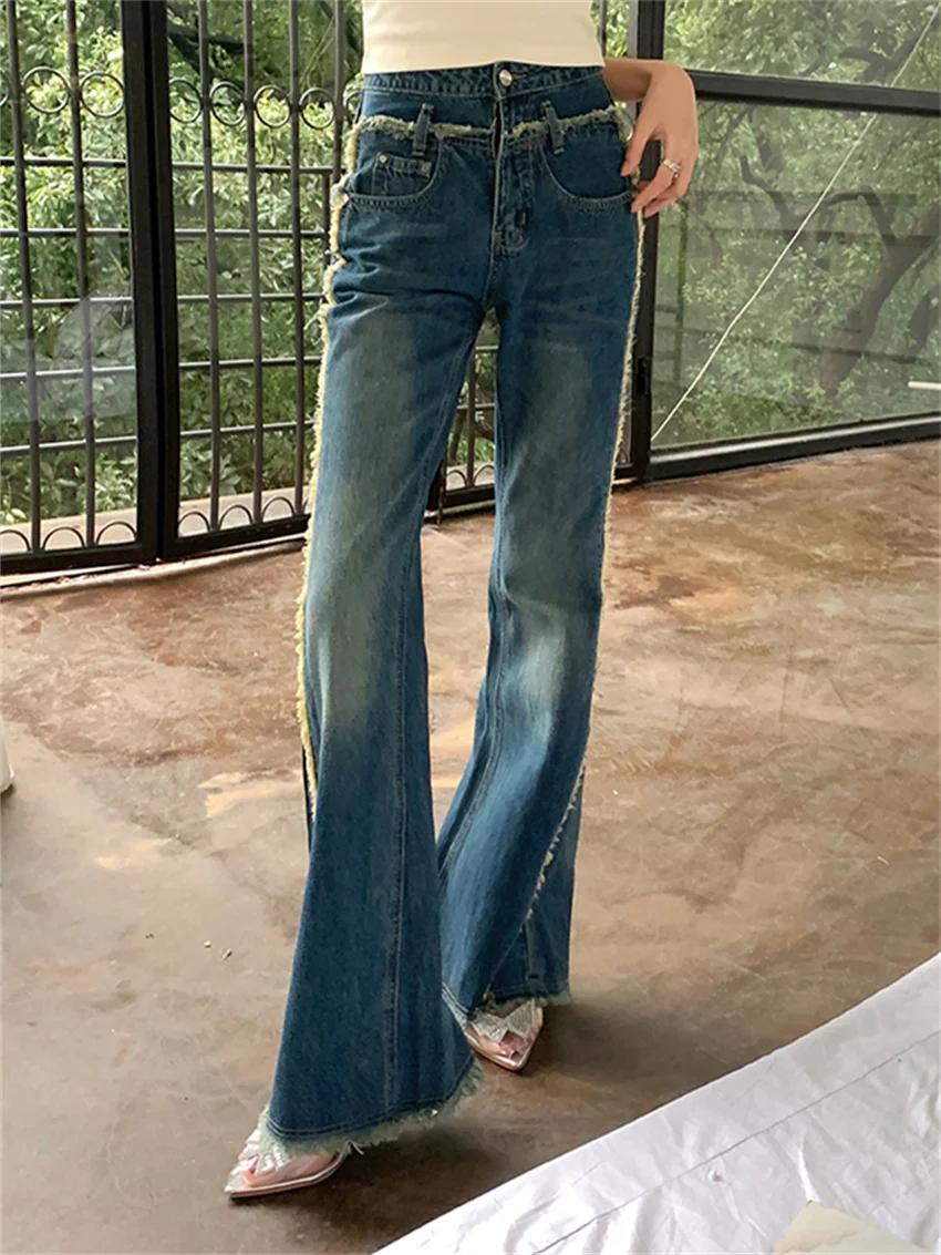 

PLAMTEE 2023 OL Daily Vintage Pants Flare Jeans Women Summer Fashion Chic Casual Loose Mujer Denim New Office Wear Lady Slim