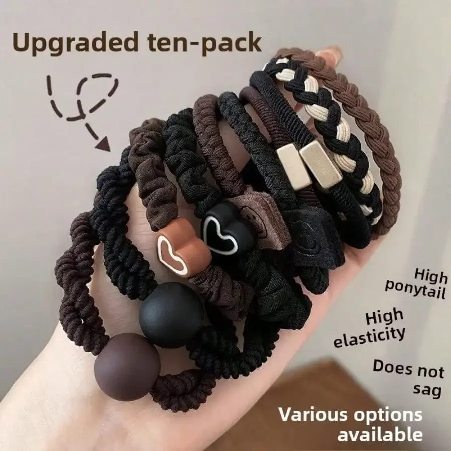 

10PC Women Elastic Hair Ties High Ponytail Hair Bands Soft Durable Hair Accessories 2025 New Arrival