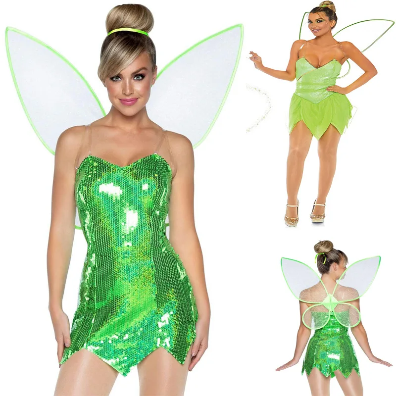 Christmas Halloween Themed Cosplay Outfit Playful Fairy Elf Dress with Wings for Holiday Party Stage Performance Photograph Prop
