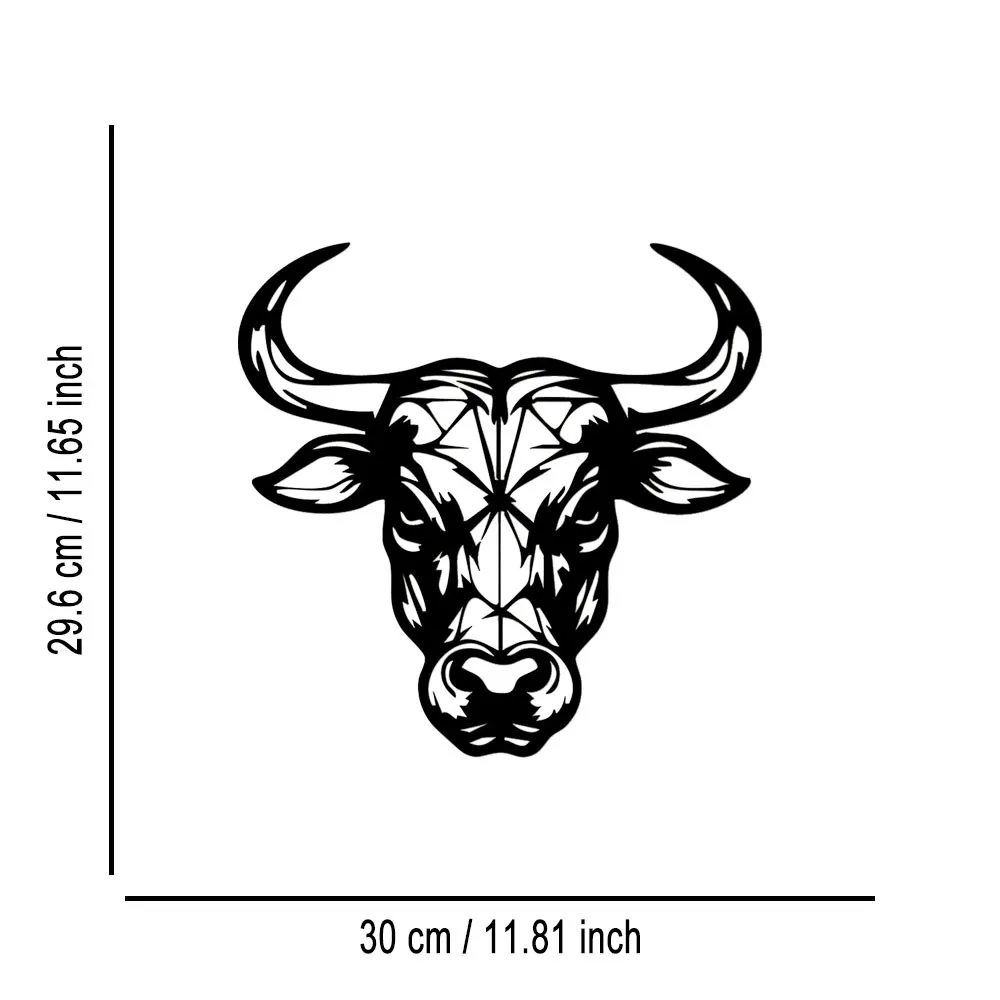 Metal Wall Art Bull Head Wrought Iron Rustic Hanging Flat Sculpture with Horn for Living Room Office Modern Decor Gift
