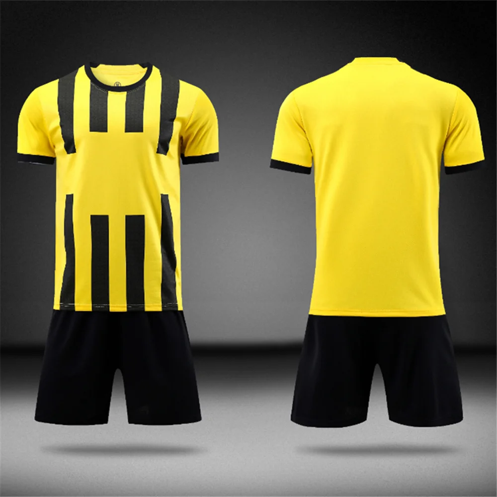 children\'s  sport set boy girl yellow  No logo badge shirt Training wear men and kids games  football kits Leisure Uniforms