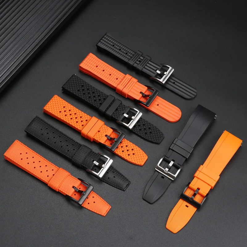 Quick Relase Silicone Rubber Watch Strap for Tissot mido citizen Tudor wristband orange black strap Bracelet 20MM 22MM Men\'s