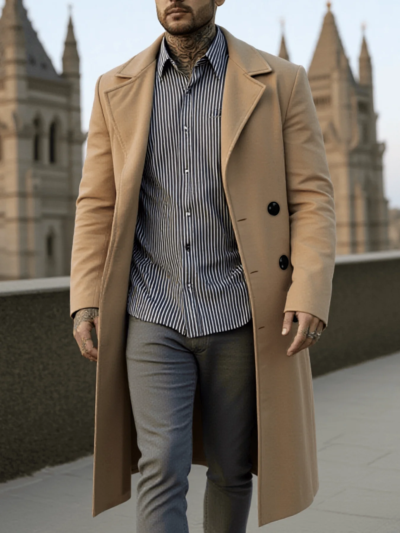 

2026 новое модное мужское шерстяное пальто, зимнее теплое ветрозащитное утепленное длинное пальто, мужская повседневная уличная одежда, верхняя одежда