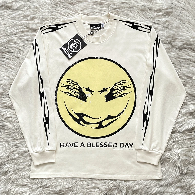 Hellstar Studios Long Sleeve T-Shirt  Print Casual Unisex Cotton round Neck Youthful Trend Spring Fashion Daily Wear