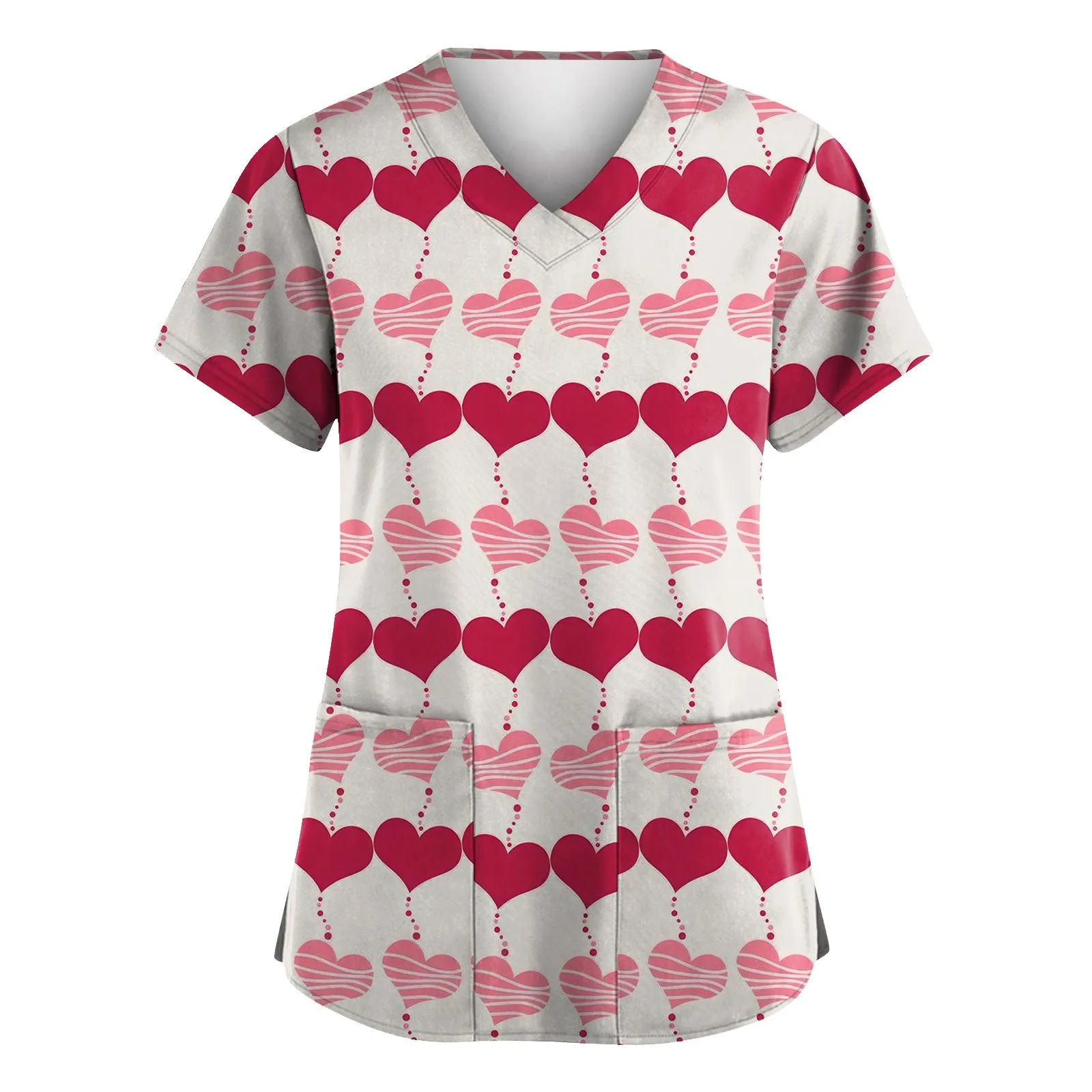 Uniforme de soins infirmiers pour femmes, vêtements de travail imprimés, haut de gommage avec deux poches, col en v, t-shirts médicaux à manches courtes, chemisier